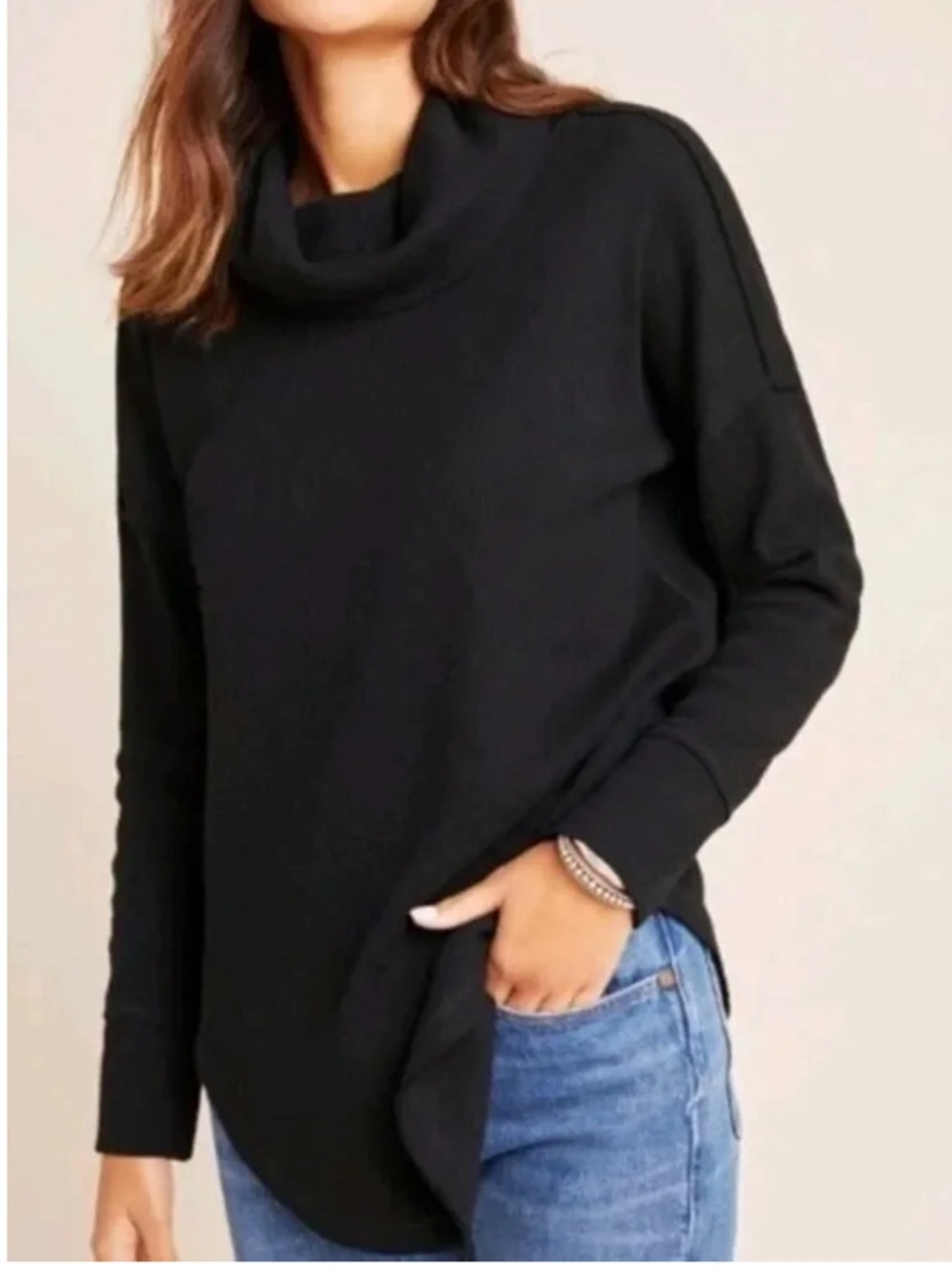 Maeve By Anthropologie Ainsley Black Turtleneck Tunic Round Hem Sweater
